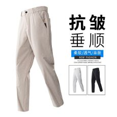 实拍2026夏季新款冰丝通勤百搭轻商务半松紧腰设计休闲裤男