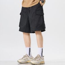 实拍2026夏季新款冰丝凉感工装短裤宽松直筒阔腿裤休闲五分裤男