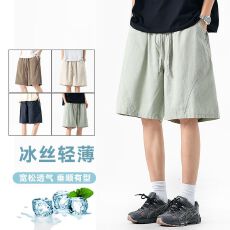 批发实拍夏季五分裤赛尔<b class='q'>亚麻</b>裤子男拼接薄款宽松直筒中裤天丝休闲裤
