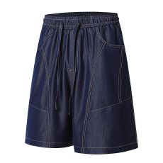 批发实拍夏季新款垂感原牛五分裤丹宁全松紧牛仔直筒宽松休闲短裤男