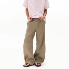 实拍美式复古褶皱西装裤男高级宽松直筒休闲弯刀西裤女通勤阔腿裤