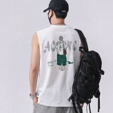 批发实拍2026夏季新款纯棉潮流印花无袖T恤背心男宽松百搭舒适透气