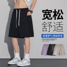 实拍2026夏季新款冰丝工装休闲五分裤男宽松百搭半松紧腰短裤