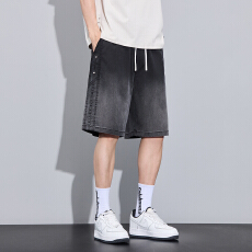 批发<b class='q'>实拍</b>夏季新款渐变直筒莱赛尔天丝休闲短<b class='q'>裤</b>男宽松百搭凉感五分<b class='q'>裤</b>