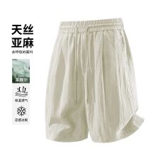 批发实拍夏季新款<b class='q'>亚麻</b>莱赛尔松紧腰抽绳短裤男士老钱风透气凉感五分裤