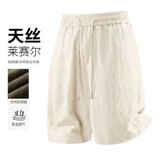 批发实拍夏季新款天丝<b class='q'>亚麻</b>莱赛尔松紧腰抽绳短裤男透气凉感舒适五分裤