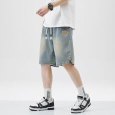实拍夏季新款星空纹牛仔五分裤潮流百搭美式高街宽松直筒牛仔短裤
