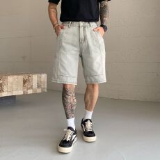 批发实拍美式轻奢牛仔短裤男士<b class='q'>夏</b>季新款直筒宽松痞帅老钱风五分裤