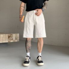 批发实拍美式休闲痞帅户外伐木工装牛仔短裤男士纯棉宽松五分裤子