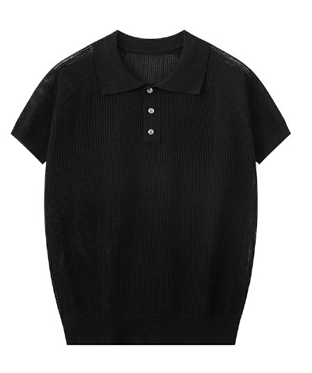 실사 오래된 돈 봉화 남편 그리드 니트 티셔츠 남자 여름 빛 요리 한 레트로 아메리칸 반팔 POLO 셔츠 남성 맨위
