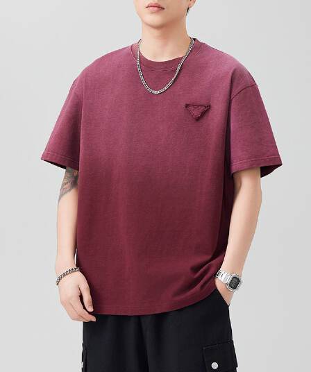 실사 여름 아메리칸 무거운 300 그램 조수 브랜드 그라데이션 워싱 순면 소매 티셔츠 남자 국가 트렌디 일본식 캐주얼 반팔