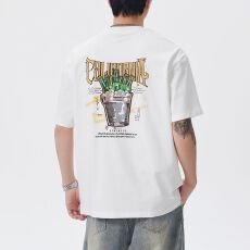 批发实拍美式潮牌重磅印花纯棉短袖t恤男宽松圆领休闲半袖简约上衣