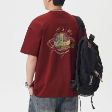 批发实拍美式潮牌重磅纯棉刺绣短袖t恤男宽松百搭随性潮流印花上衣