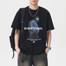 批发实拍夏季美式潮牌重磅印花短袖t恤男宽松百搭圆领舒适透气上衣