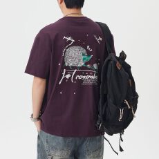 批发实拍美式潮牌纯棉刺绣重磅水洗短袖t恤男夏季宽松圆领半袖体恤