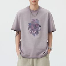 批发实拍夏季新款美式潮牌重磅水洗做旧短袖t恤男宽松圆领休闲半袖