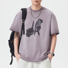 批发实拍美式潮牌印花做旧重磅水洗短袖t恤男宽松百搭圆领半袖上衣