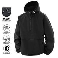 批发实拍秋季半拉链冲锋衣男美式潮牌套头连帽工装夹克户外防风<b class='q'>外套</b>