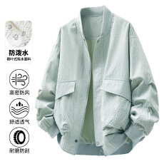 批发实拍2026秋季<b class='q'>新款</b>泡泡纱工装外套男宽松高级感棒球领<b class='q'>夹克</b>休闲上衣