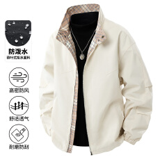批发实拍秋季<b class='q'>新款</b>格子拼接外套男美式潮牌棒球服户外防泼水翻领<b class='q'>夹克</b>