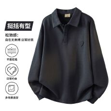 批发实拍秋冬新款Polo领长袖卫衣男宽松翻领套头衫简约休闲日常通勤