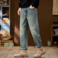 批发实拍秋<b class='q'>冬</b>新款美式怀旧弹力微锥小直筒牛仔裤男简约百搭长裤