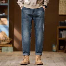 批发实拍秋<b class='q'>冬</b>新款美式怀旧弹力微锥小直筒牛仔裤男简约百搭通勤长裤