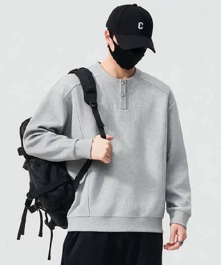 실사 가을 겨울 새로운 조수 브랜드 하프 단추 디자인 라운드 넥 후드티 남자 풀오버 트렌드 와 성별 다용도 신축성 맨위