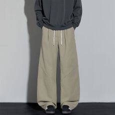 批发实拍2026秋冬新款街头美式小弯刀长裤男女阔腿裤复古拼接休闲裤