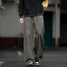 批发实拍2026秋冬新款美式洗水纯棉格纹拼接休闲裤男宽松百搭小弯刀裤