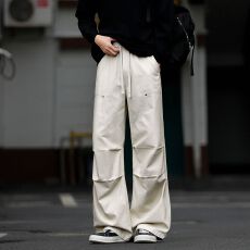 批发实拍2026秋冬新款美式洗水纯棉褶皱直筒工装裤男宽松百搭休闲裤