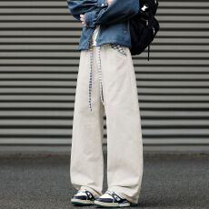 批发实拍2026秋冬新款<b class='q'>美式</b>洗水纯棉撞色阔腿裤格子宽松垂感<b class='q'>休闲</b>裤