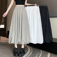 批发实拍美式慵懒运动风宽松花苞半身裙女<b class='q'>街头</b>灰色松紧腰蓬蓬裙中长裙