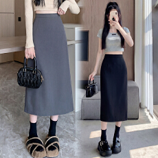 批发实拍 黑色西装半身裙2026<b class='q'>秋</b>季新款高腰灰色开叉显瘦裙子长裙