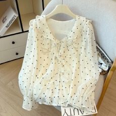 批发实拍 法式复古 爱心荷叶边喇叭袖长袖衬衫别致花朵小衫