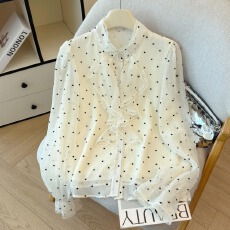 批发实拍 法式复古 爱心荷叶边喇叭袖长袖衬衫别致小衫<b class='q'>雪纺</b><b class='q'>衫</b>