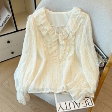 批发实拍 荷叶边V领喇叭袖<b class='q'>雪纺</b><b class='q'>衫</b>衬衫女2026早春新款漂亮小衫上衣