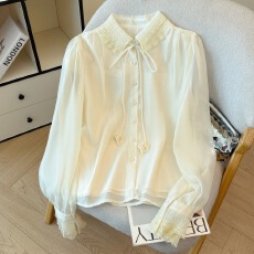 批发实拍~26早春法式气质宫廷风<b class='q'>蕾丝</b>翻领天丝衬衫女内搭打底外穿衬衫