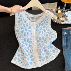 批发实拍 钩花镂空V领背心<b class='q'>马甲女</b>2026夏季显瘦觉巨好看叠穿外搭罩衫