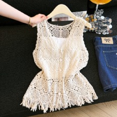 批发实拍 夏季文艺镂空钩花针织背心女新款百搭无袖叠穿吊带上衣