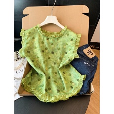 批发实拍  法式甜美风碎花木耳边无袖衬衫女夏季显瘦<b class='q'>娃娃衫</b>上衣