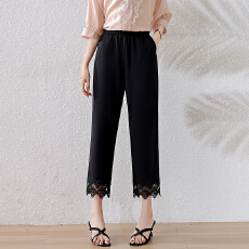 批发实拍 时尚蕾丝松紧腰休闲裤女2025年夏新款九分裤欧洲站<b class='q'>大码</b>女装