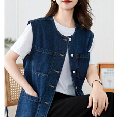 批发2026春季新款大码女装洗水棉牛仔马夹明线撞色装饰牛仔马甲