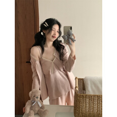 批发实拍实价新款 v领花边吊带<b class='q'>三件套</b>毛巾绒简约家居服<b class='q'>睡衣</b>套装