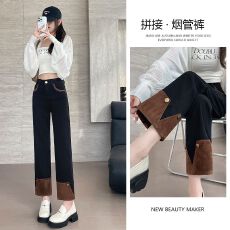 批发黑色烟管牛仔裤2026早春新款高腰显瘦卷边裤脚小个子女