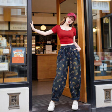 批发春夏宽松大码<b class='q'>哈伦</b>裤老爹裤民族风宽松女<b class='q'>牛仔</b>裤