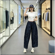 批发春夏宽松大码<b class='q'>哈伦</b>裤老爹裤民族风宽松女牛仔裤