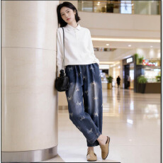 批发春夏宽松大码<b class='q'>哈伦</b>裤老爹裤民族风宽松女<b class='q'>牛仔裤</b>