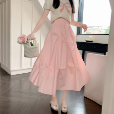 批发粉色<b class='q'>半身裙</b>高级感气质女2026春夏新款高腰显瘦不规则A字半身长裙