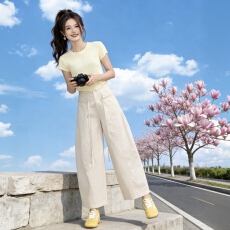 批发2026夏季新款洗水棉遮臀显瘦九分气球裤弯刀裤